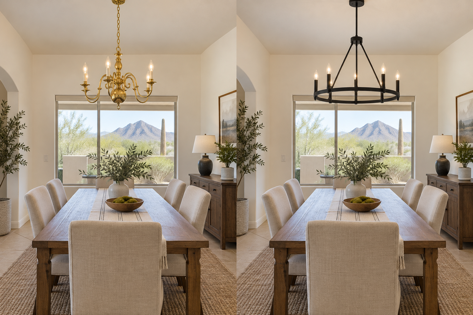 AI-generated before and after illustration of light fixture installation